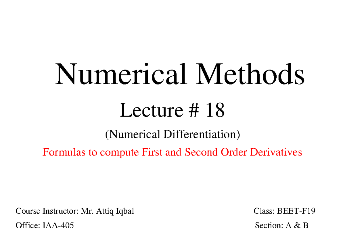Lecture # 18 - good - Numerical Methods Lecture # 18 (Numerical ...