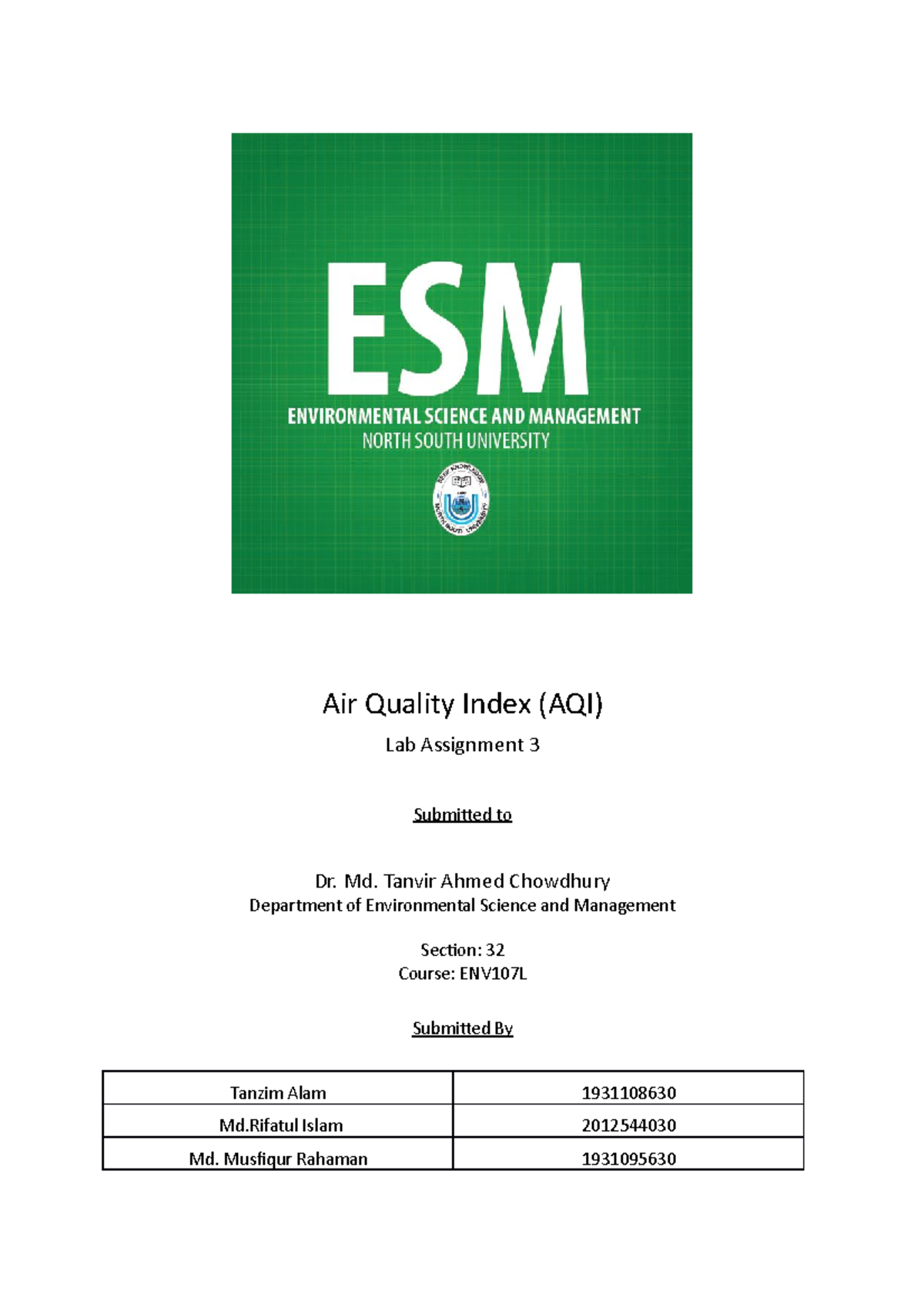 Env107L - Lab Report - Air Quality Index (AQI) Lab Assignment 3 ...