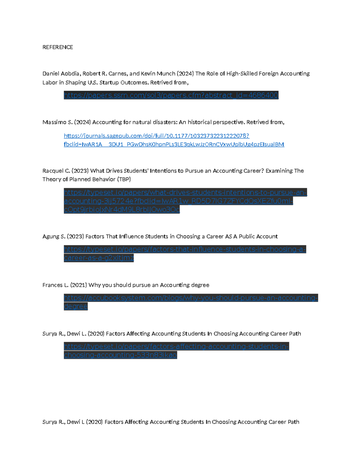 References for your title defense - REFERENCE Daniel Aobdia, Robert R ...