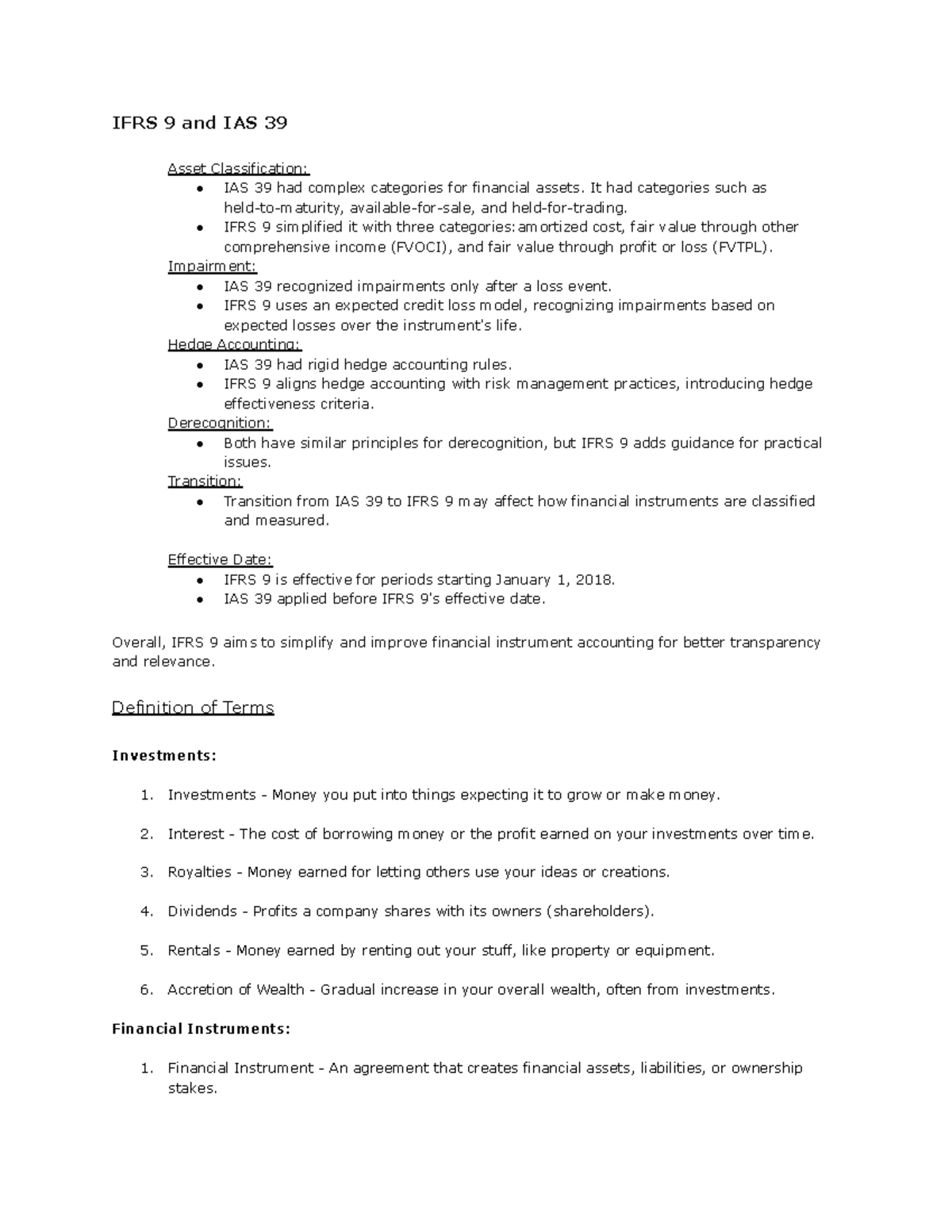 IFRS 9 and IAS 39 - Standards - IFRS 9 and IAS 39 Asset Classification ...