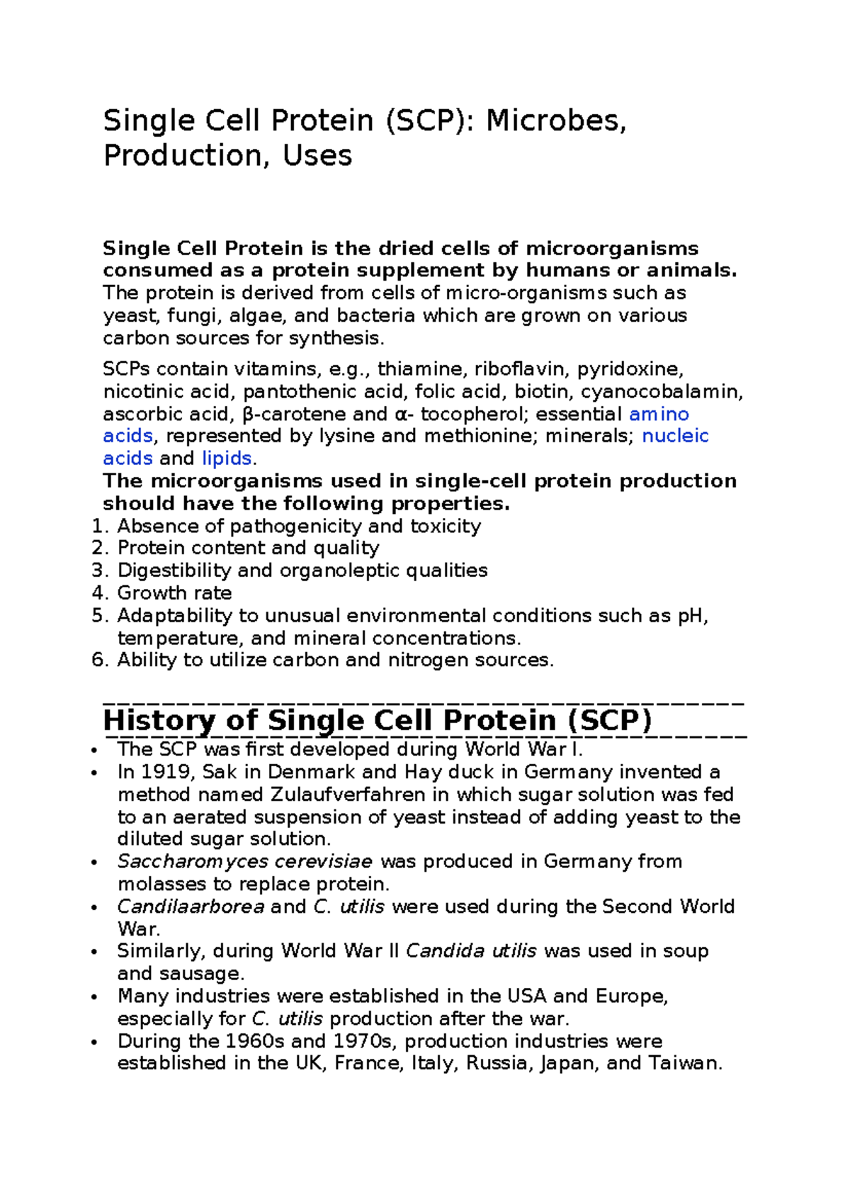 Single Cell Protein - The protein is derived from cells of micro ...