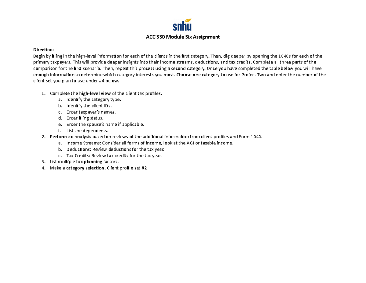 ACC 330 Module Six Assignment - ACC 330 Module Six Assignment ...