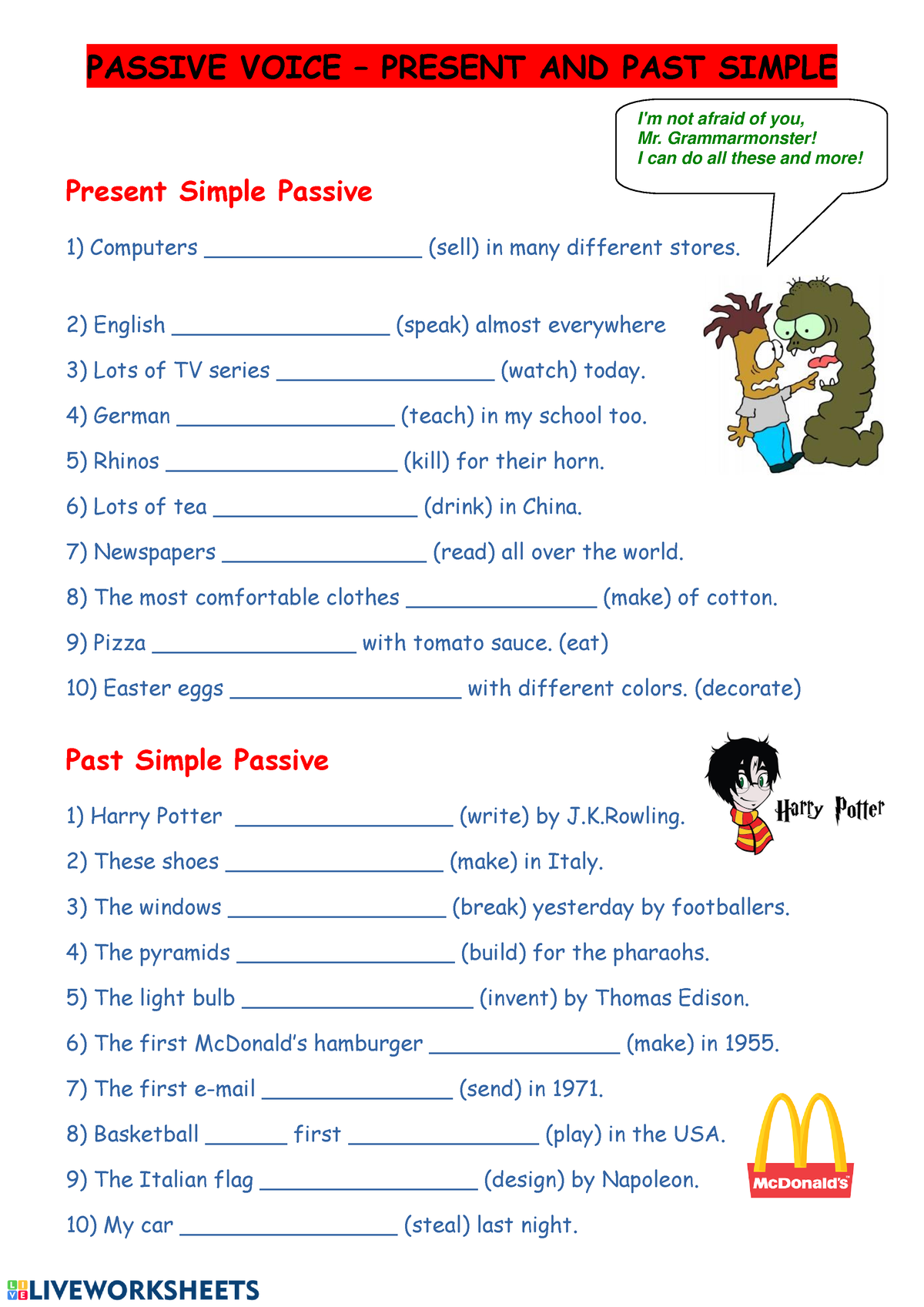 Activity 4 Passive Voice WITH THE Present AND PAST Simple PASSIVE 