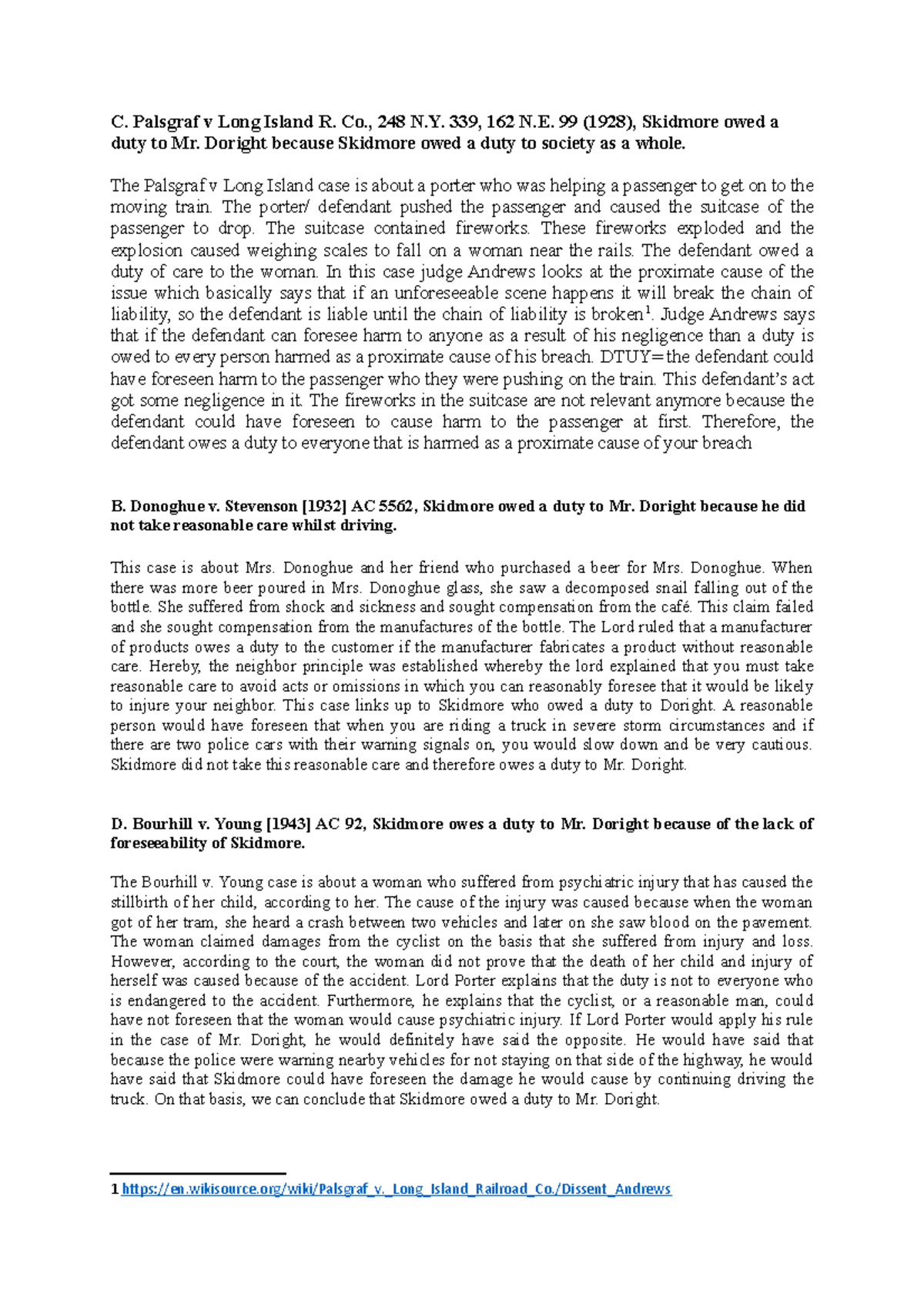 Palsgraf C. Palsgraf v Long Island R. Co., 248 N. 339, 162 N. 99