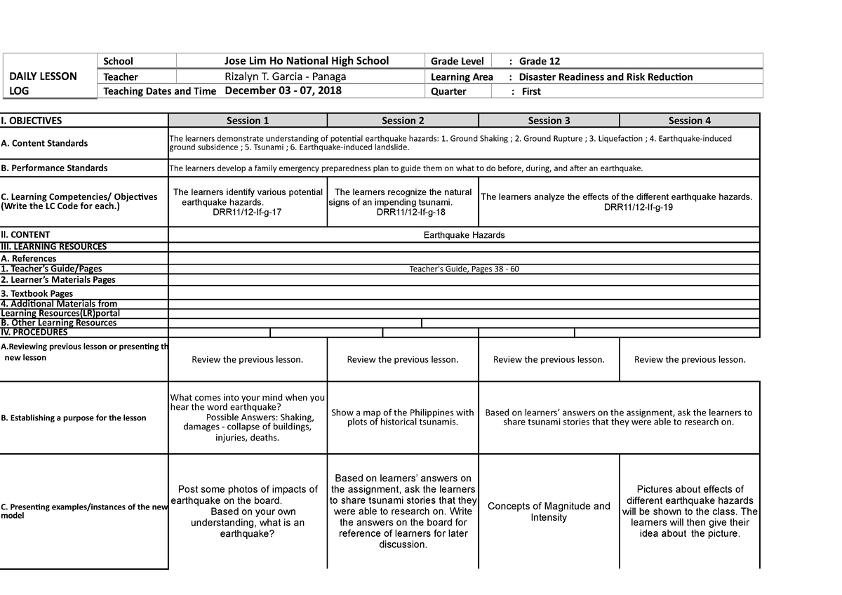 Dll drrr week 6 - drrrm dll - DAILY LESSON LOG School Jose Lim Ho ...