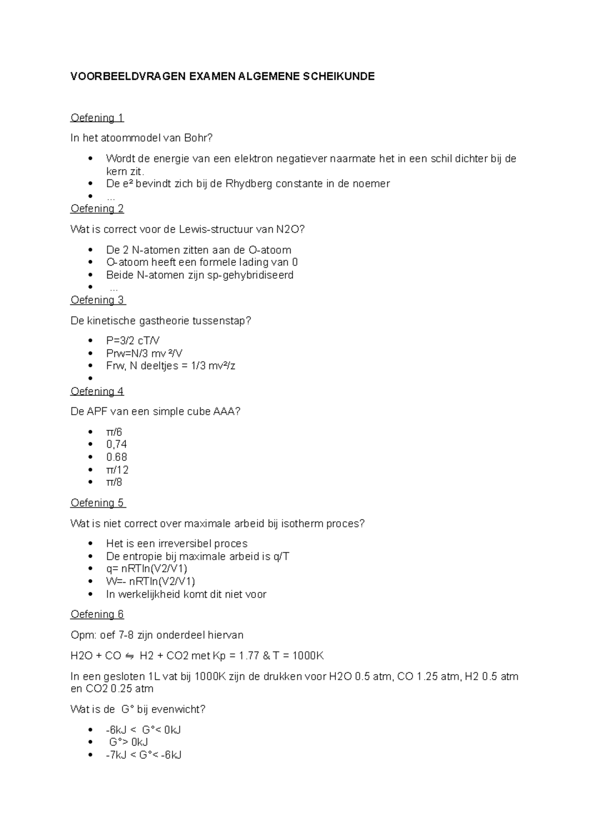 Voorbeeldvragen Examen Algemene Scheikunde - VOORBEELDVRAGEN EXAMEN ...