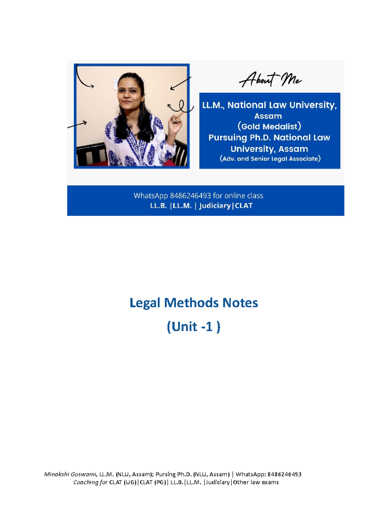 UNIT 1 Final.docx Legal Methods Notes (Unit 1 ) Minakshi Goswami, LL. (NLU, Assam); Pursing