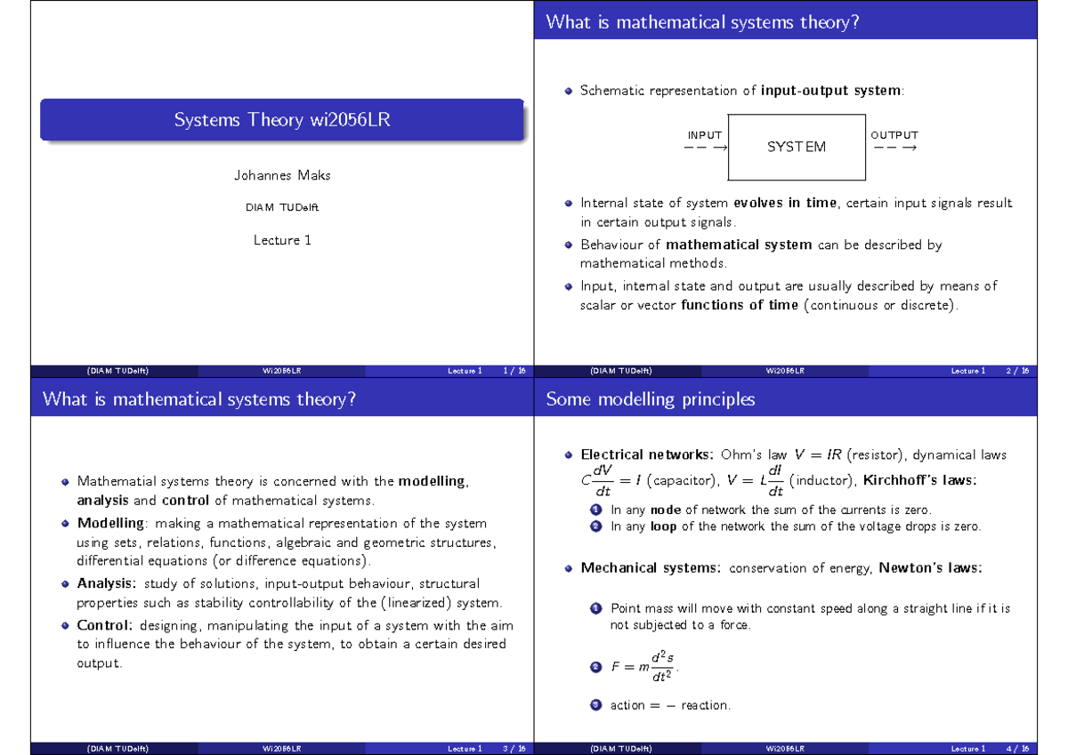 Slides Lecture 1 - What is mathematical systems theory? Schematic