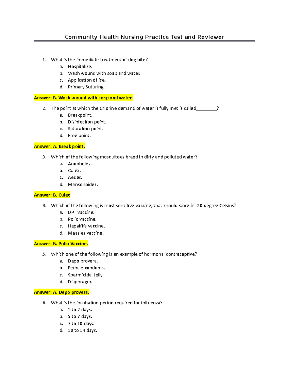 Community Health Nursing Practice Test and Reviewer Hospitalize. b