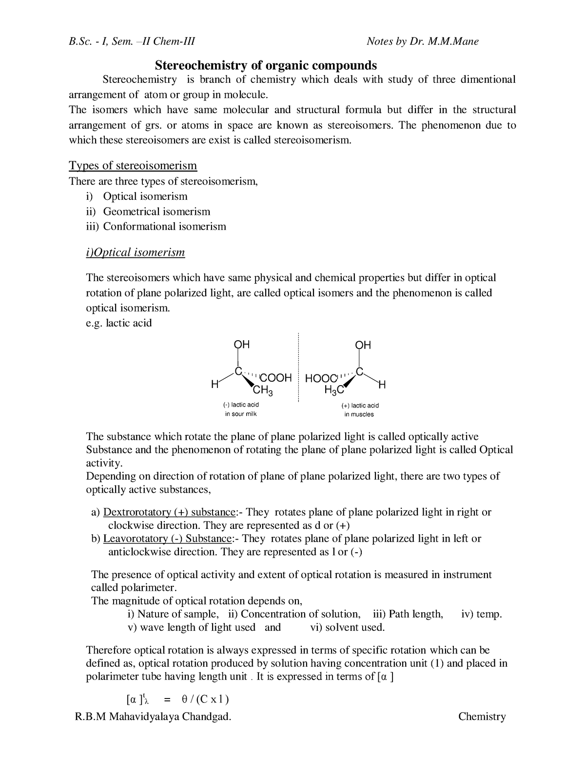 Stereochem B - Stereo Chemistry - Stereochemistry Of Organic Compounds ...