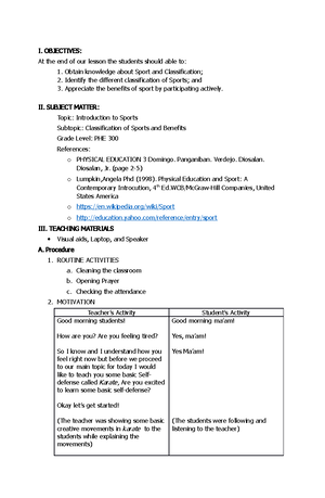 Ilide - free - A DETAILED LESSON PLAN IN PHYSICAL EDUCATION 2 (SPORTS ...