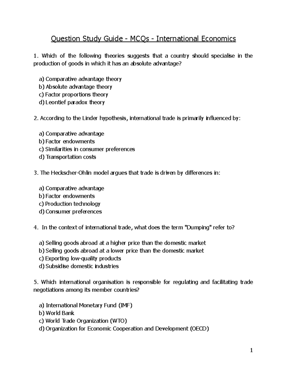 Mastering International Economics Advanced MCQ Test Bank - Question ...