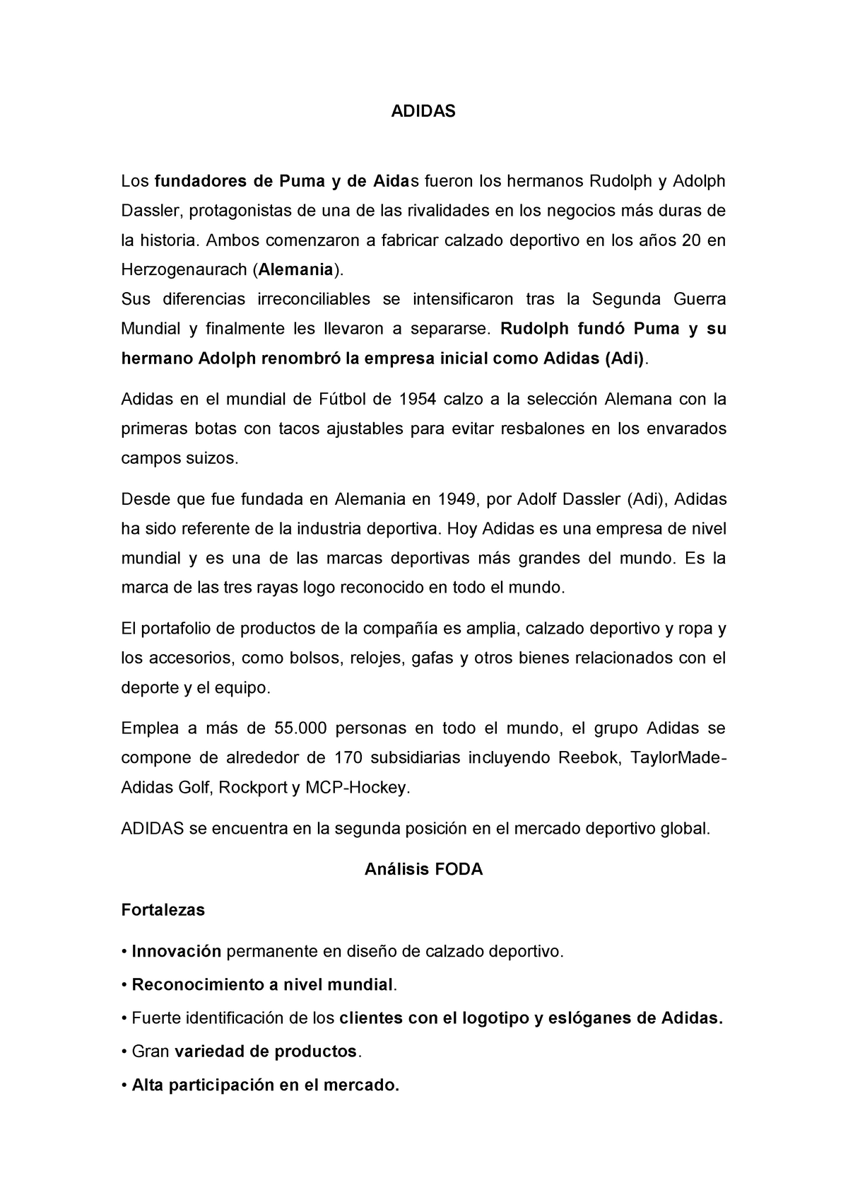 Análisis y Matriz BCG de Adidas - ADIDAS Los fundadores de Puma y de Aidas los - Studocu