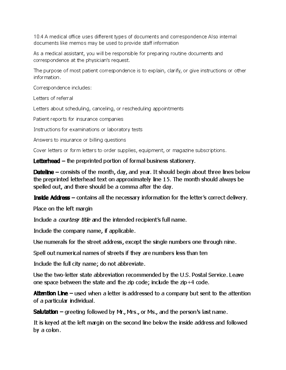 Summary notes on 10.4 A medical office uses different types of ...