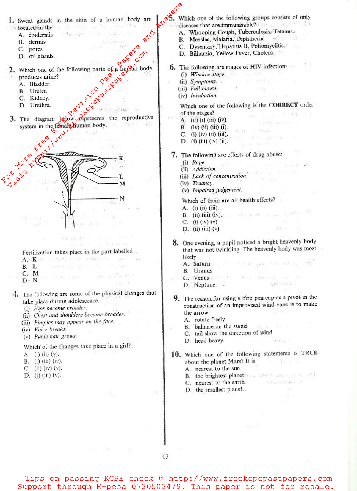 KCPE 2006 Science E - Exams - For More Free KCPE Revision Past Papers ...