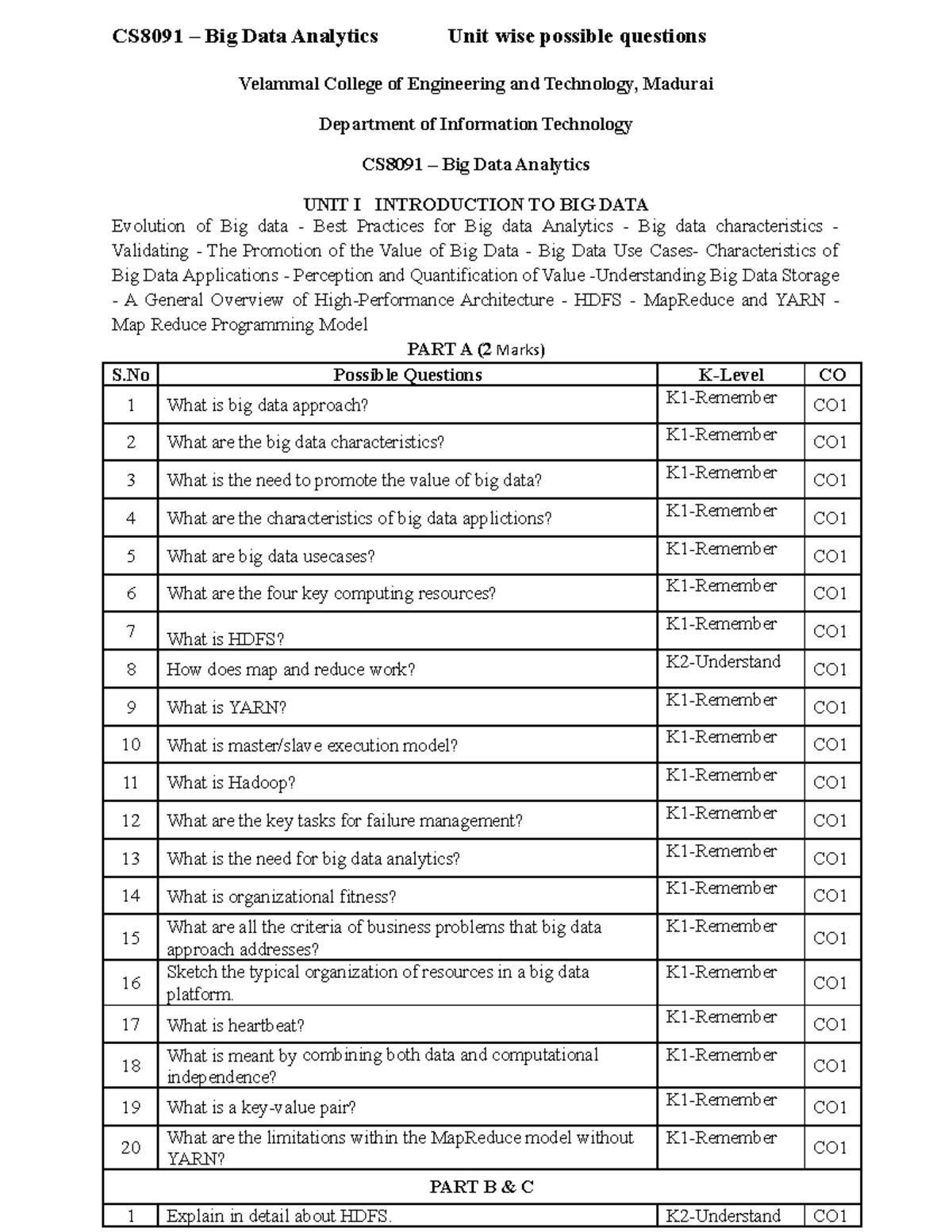 Unit 1 - BDA Question Bank - CS8091 – Big Data Analytics Unit Wise ...