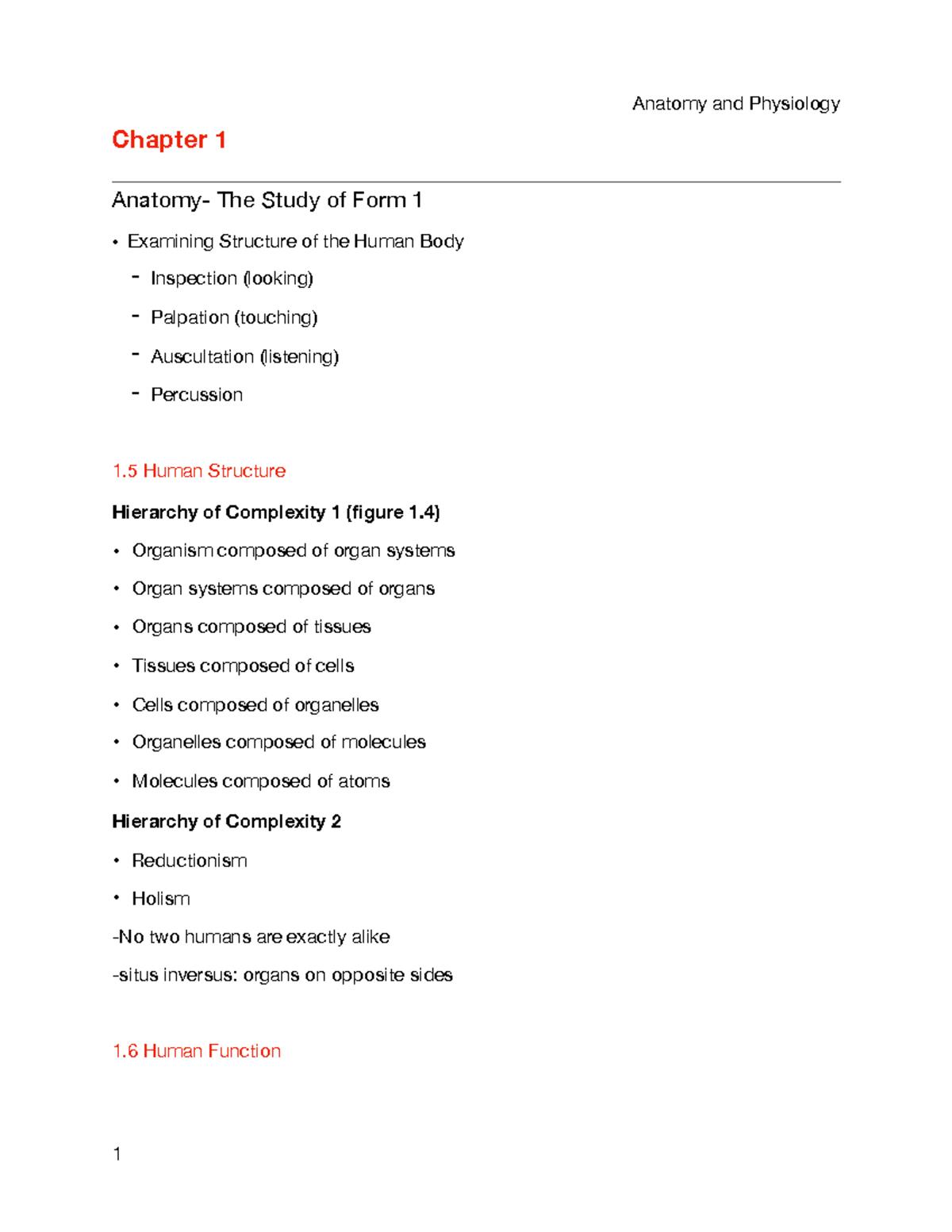 Chapter 1 - Lecture notes 1 - Anatomy and Physiology Chapter 1 Anatomy ...