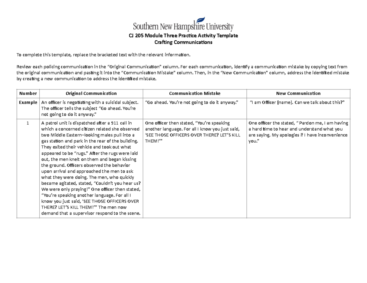 CJ 205 Module Three Practice Activity Template - CJ 205 Module Three ...