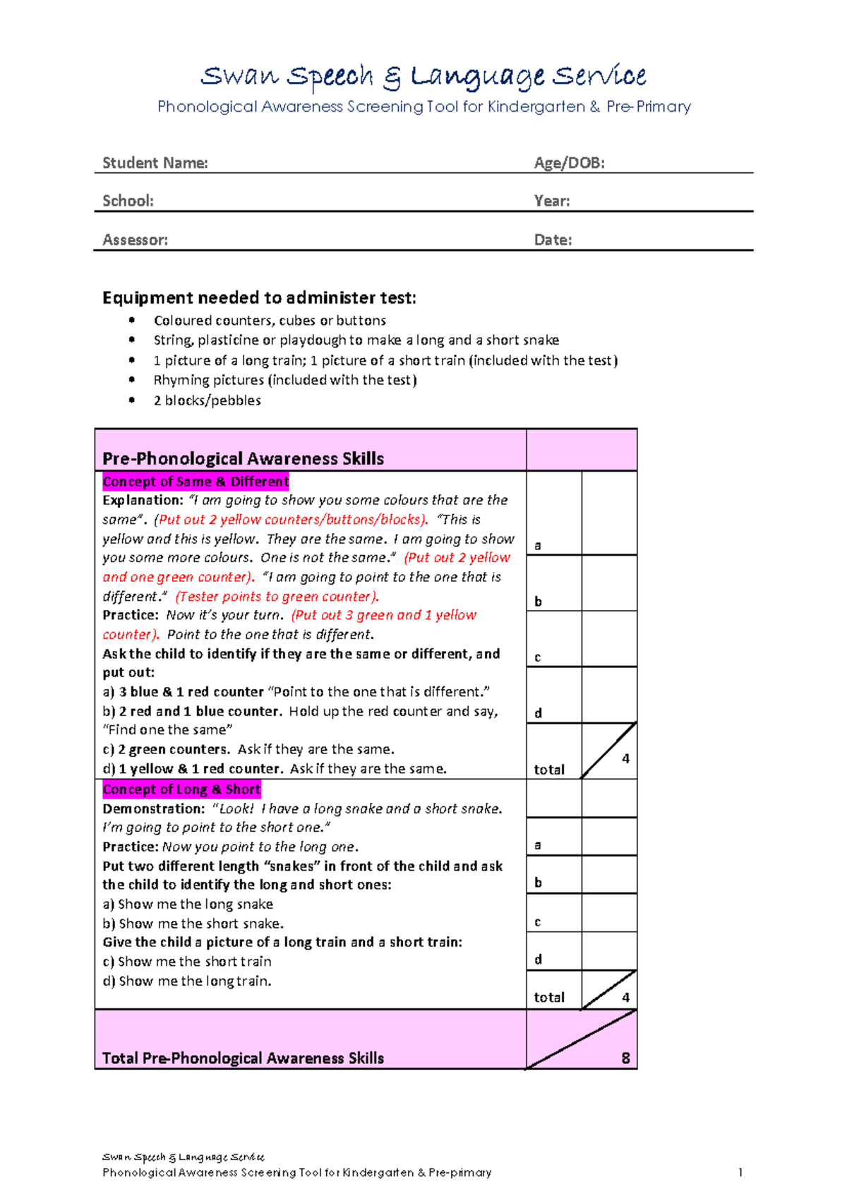 Swan KP Screening tool - tool that is used in week 5 - - Studocu
