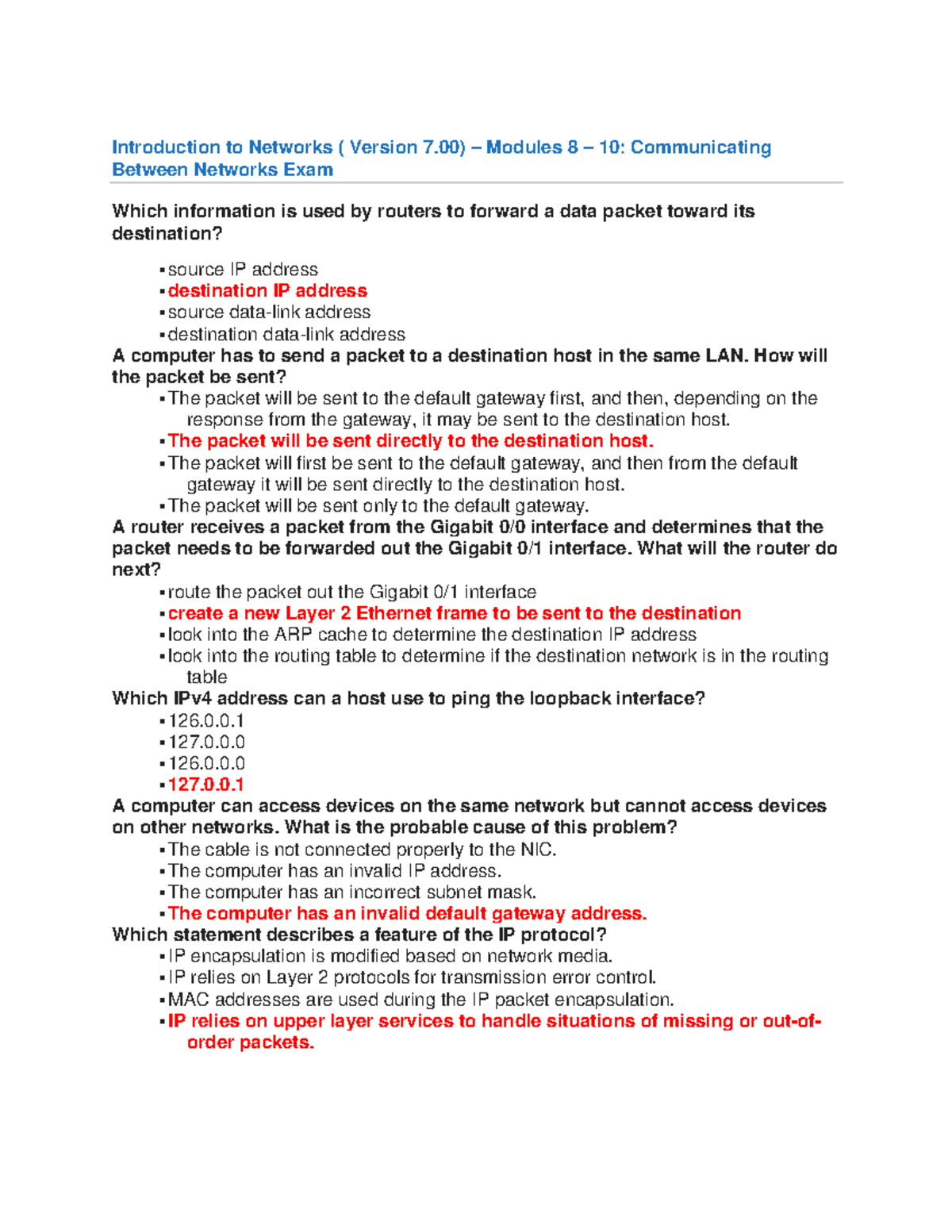 Introduction to Networks 7-10 - How will the packet be sent? The packet ...