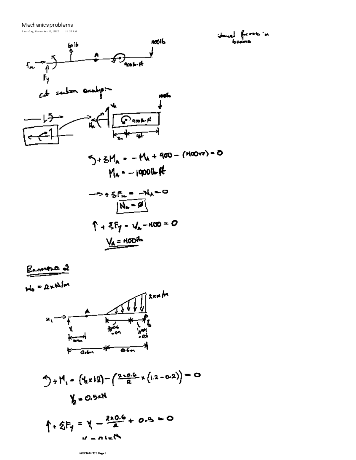 Mechanics problems - ECOR 1046 - Mechanics problems Thursday, November ...