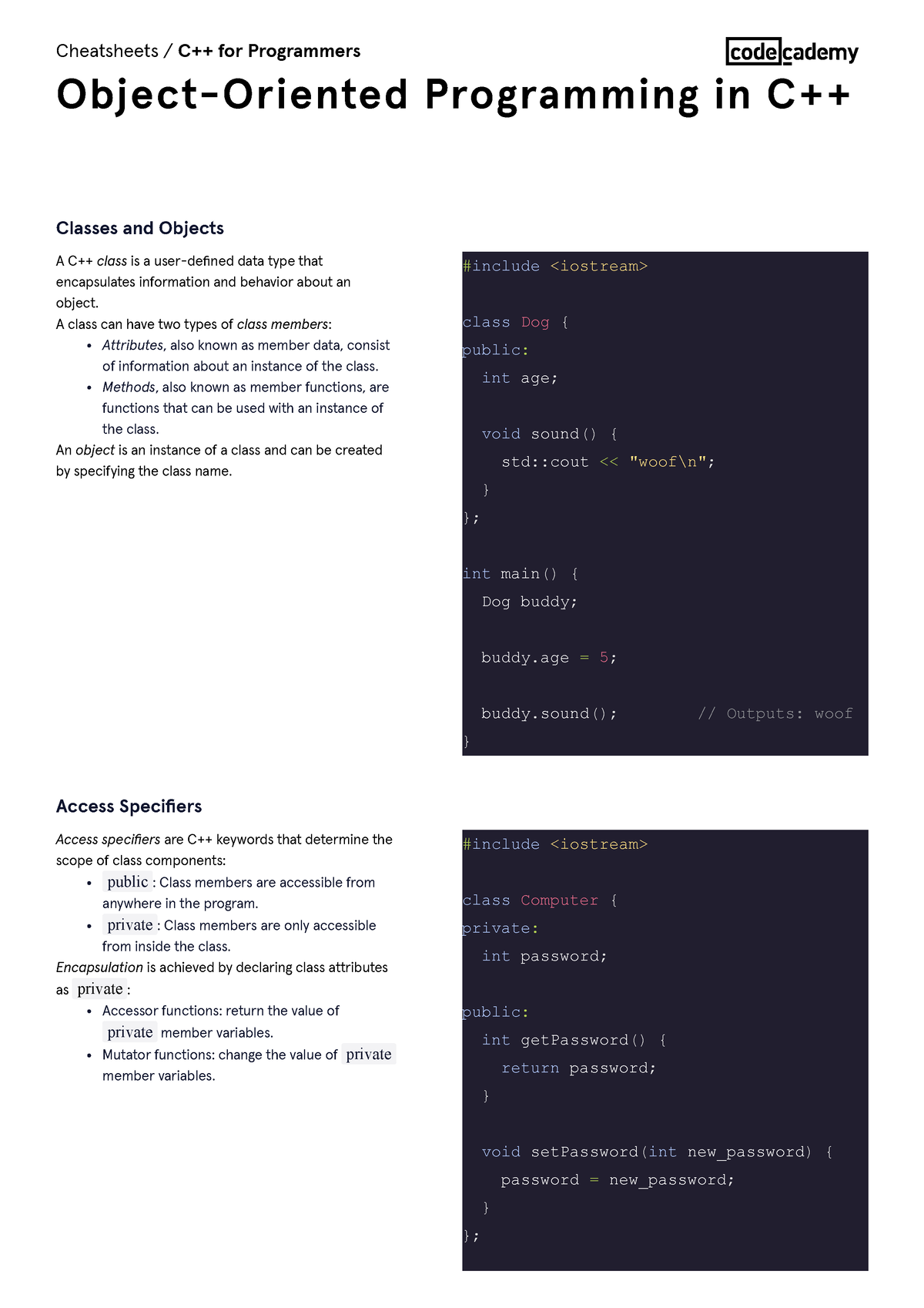 Five C++ for Programmers Object-Oriented Programming in C++ Cheatsheet ...