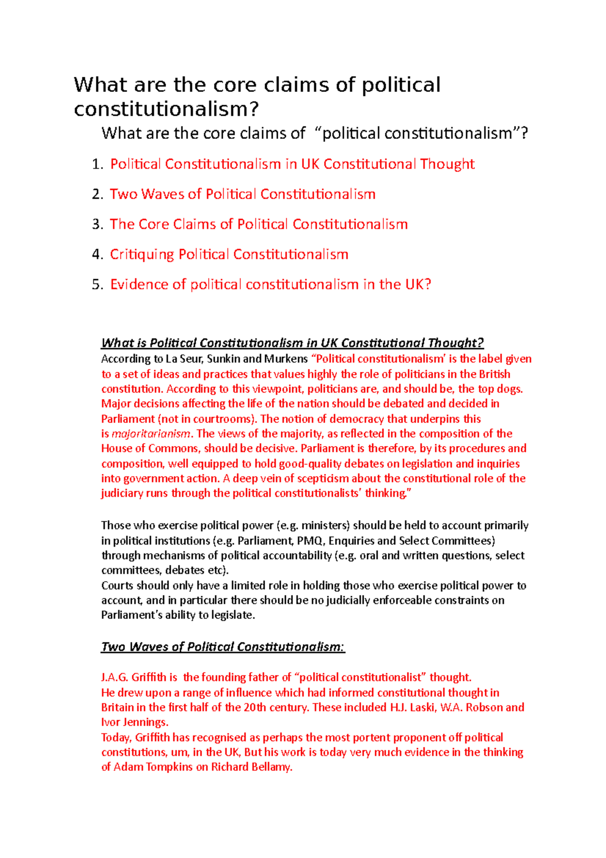What are the core claims of political constitutionalism - What are the ...