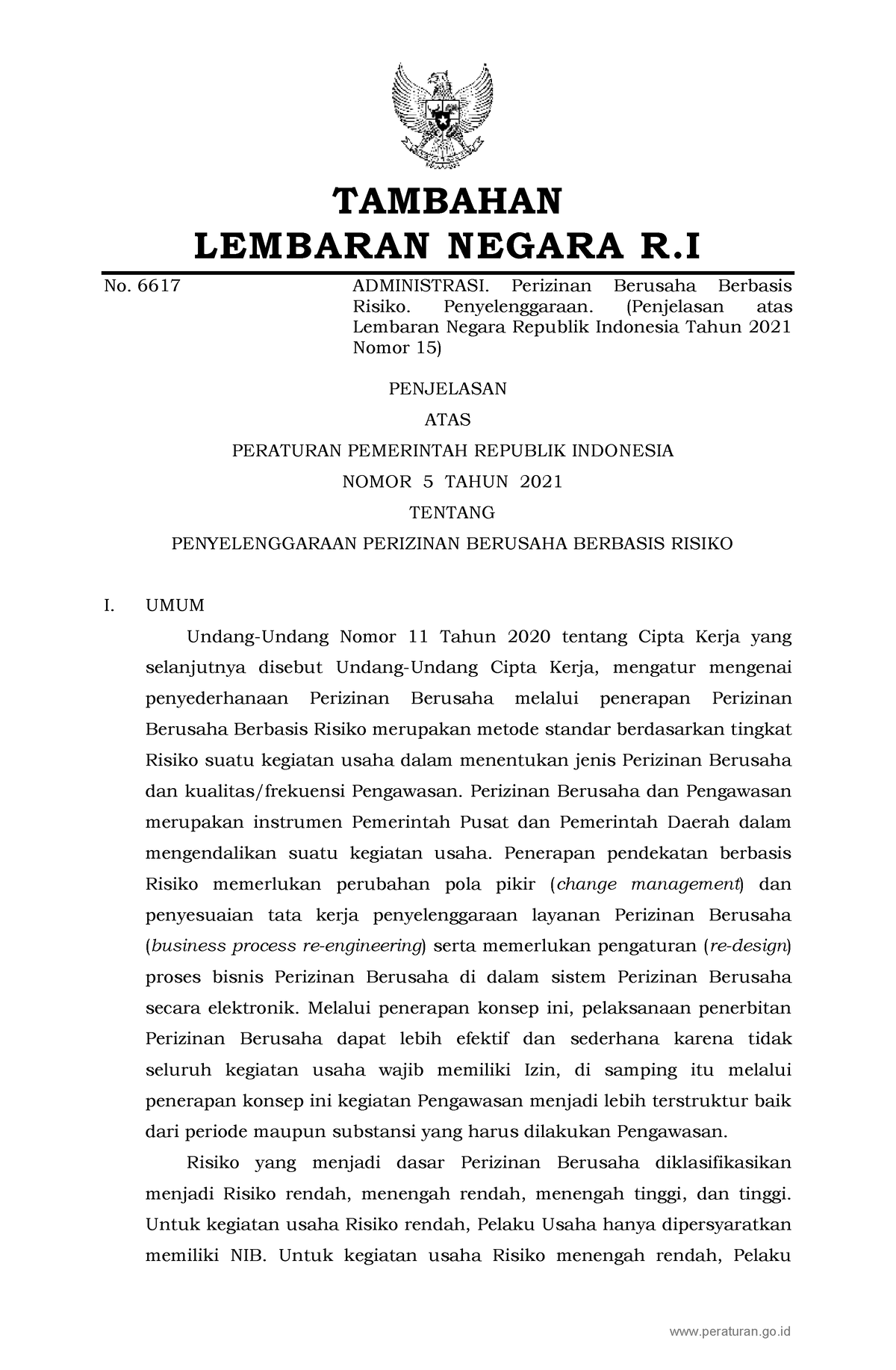 PP Nomor 5 Tahun 2021 Penjelasan - TAMBAHAN LEMBARAN NEGARA R No. 6617 ...