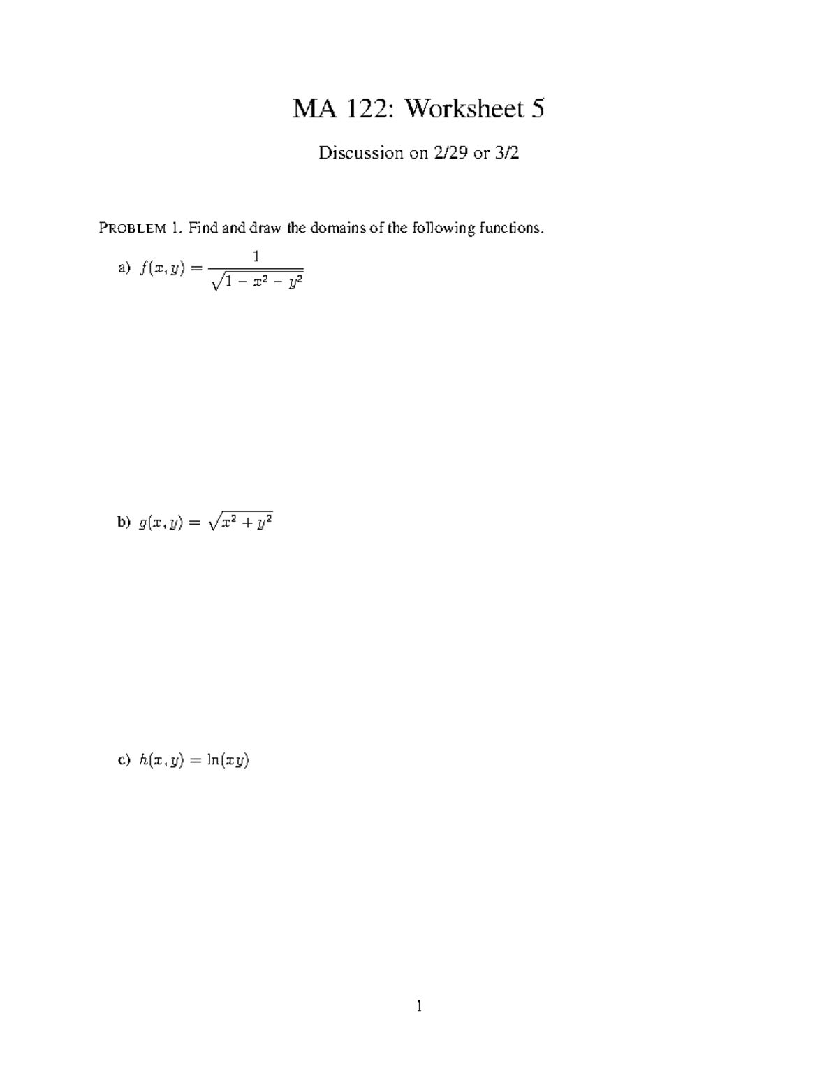 Seminar Assignments Worksheet 5 With Solutions Ma 122 Ma 122 Worksheet 5 Discussion On 2 29 Studocu