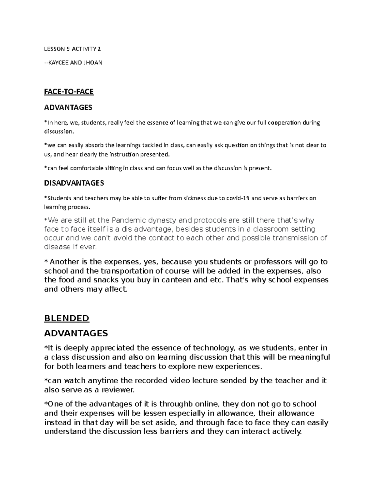 Lesson 9 Activity 2 - Facilitating Learners centered Teaching - LESSON ...