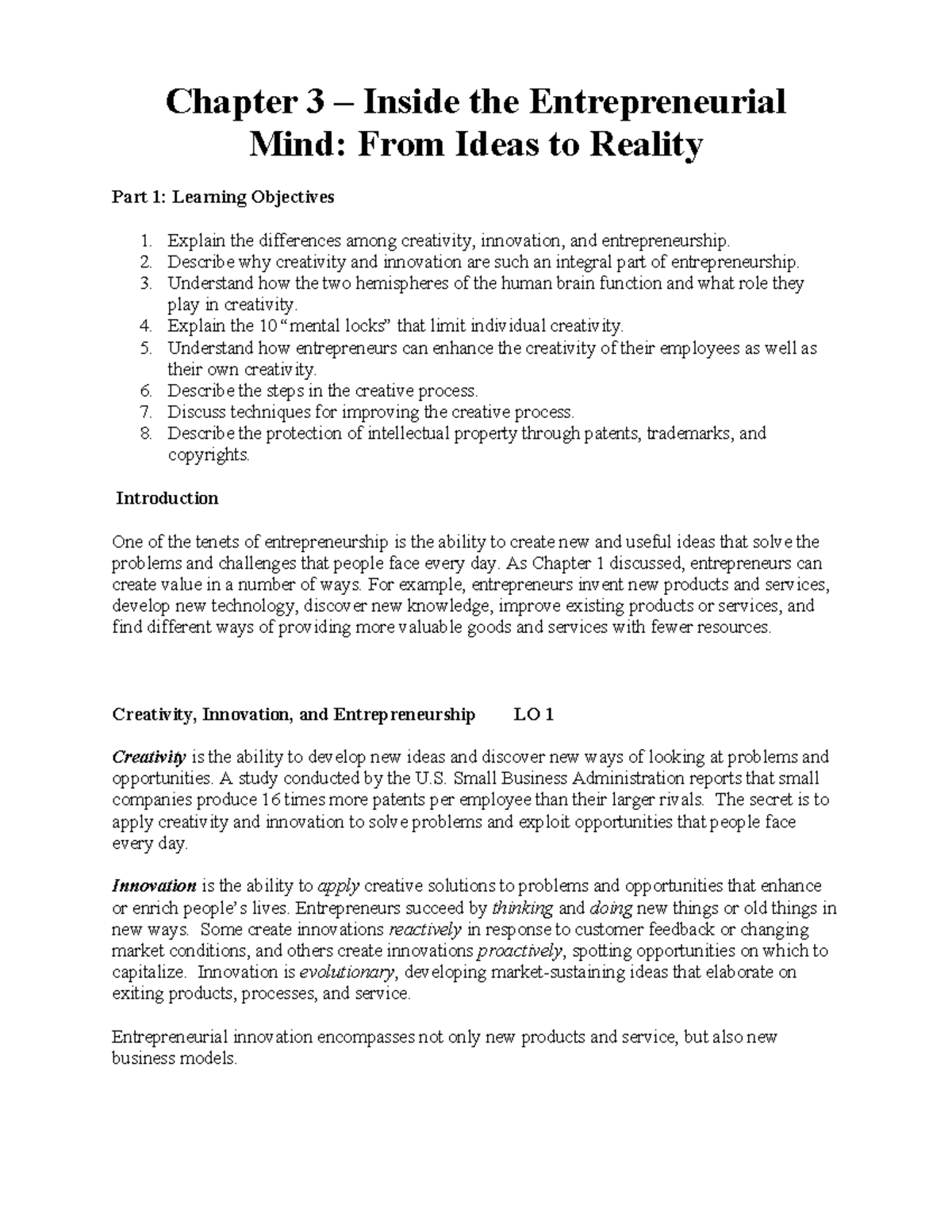 Chapter 3 - Lecture Notes Outline - Mind: From Ideas to Reality Part 1 ...