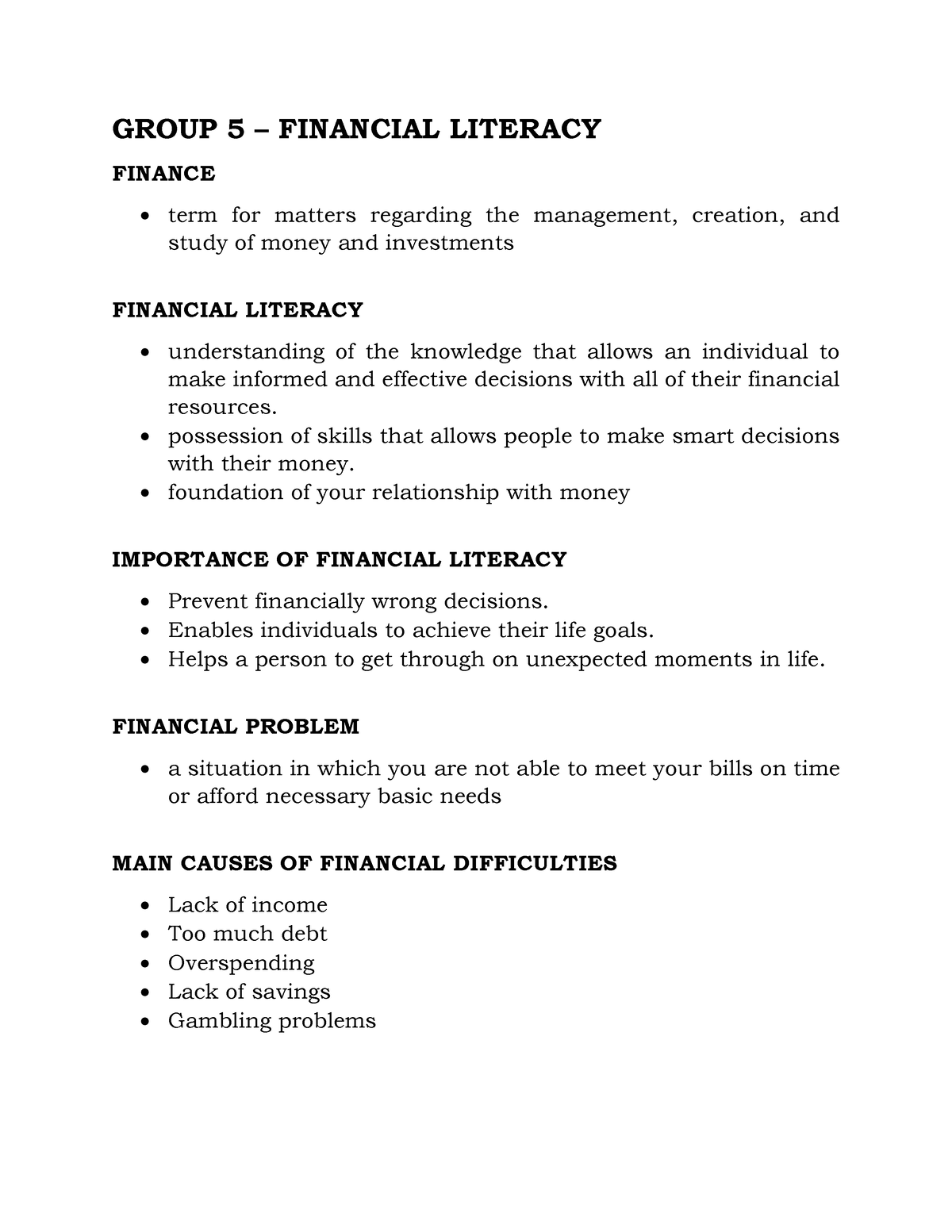 Group-5- Lecture - GROUP 5 – FINANCIAL LITERACY FINANCE Term For ...