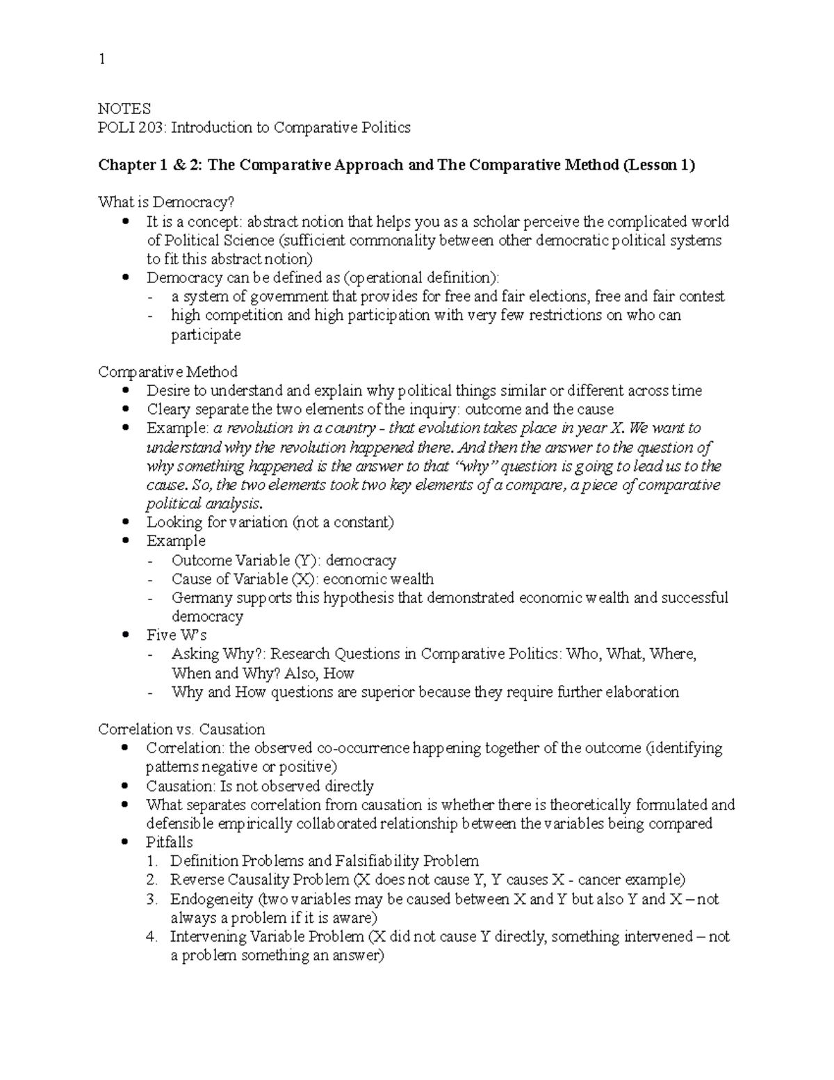 POLI 203 Notes - NOTES POLI 203: Introduction to Comparative Politics ...
