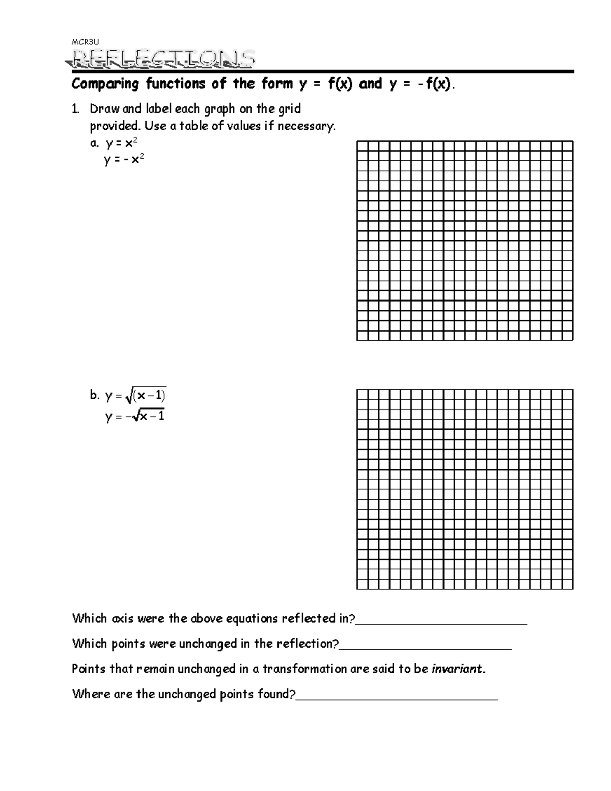 11 u reflections - class notes - MCR3U Comparing functions of the form ...