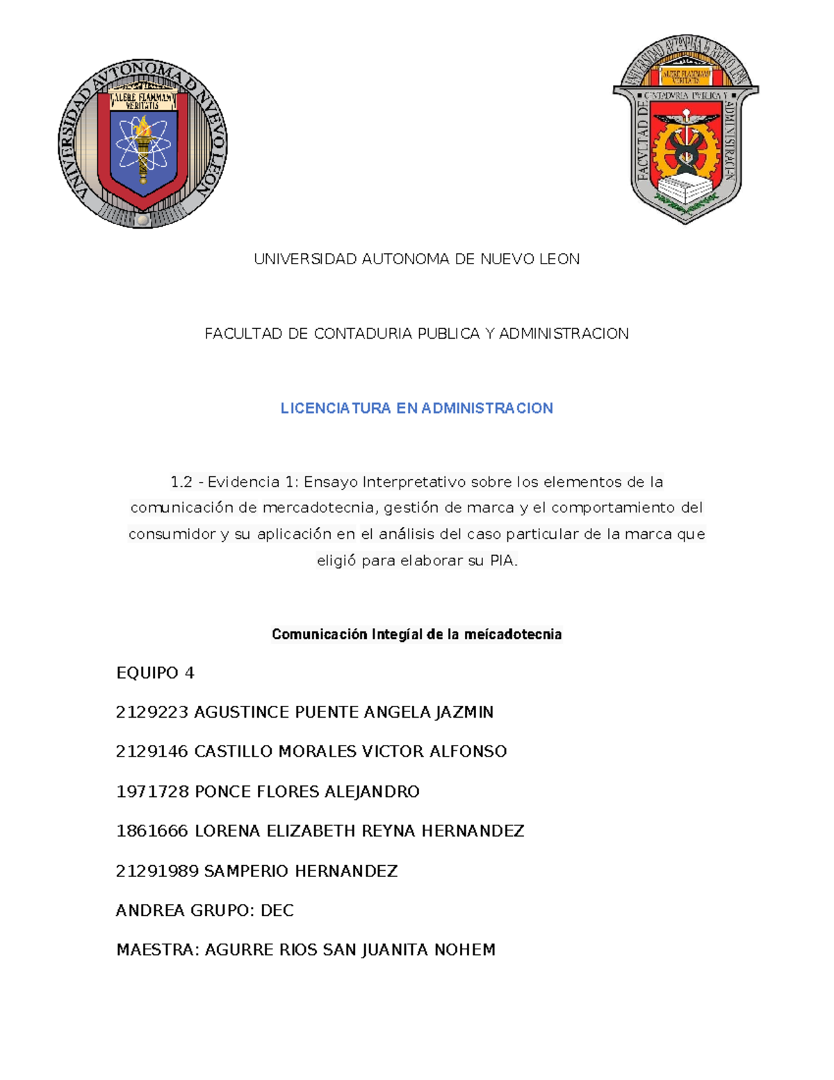 2.3 Evidencia 2 EQ - UNIVERSIDAD AUTONOMA DE NUEVO LEON FACULTAD DE ...