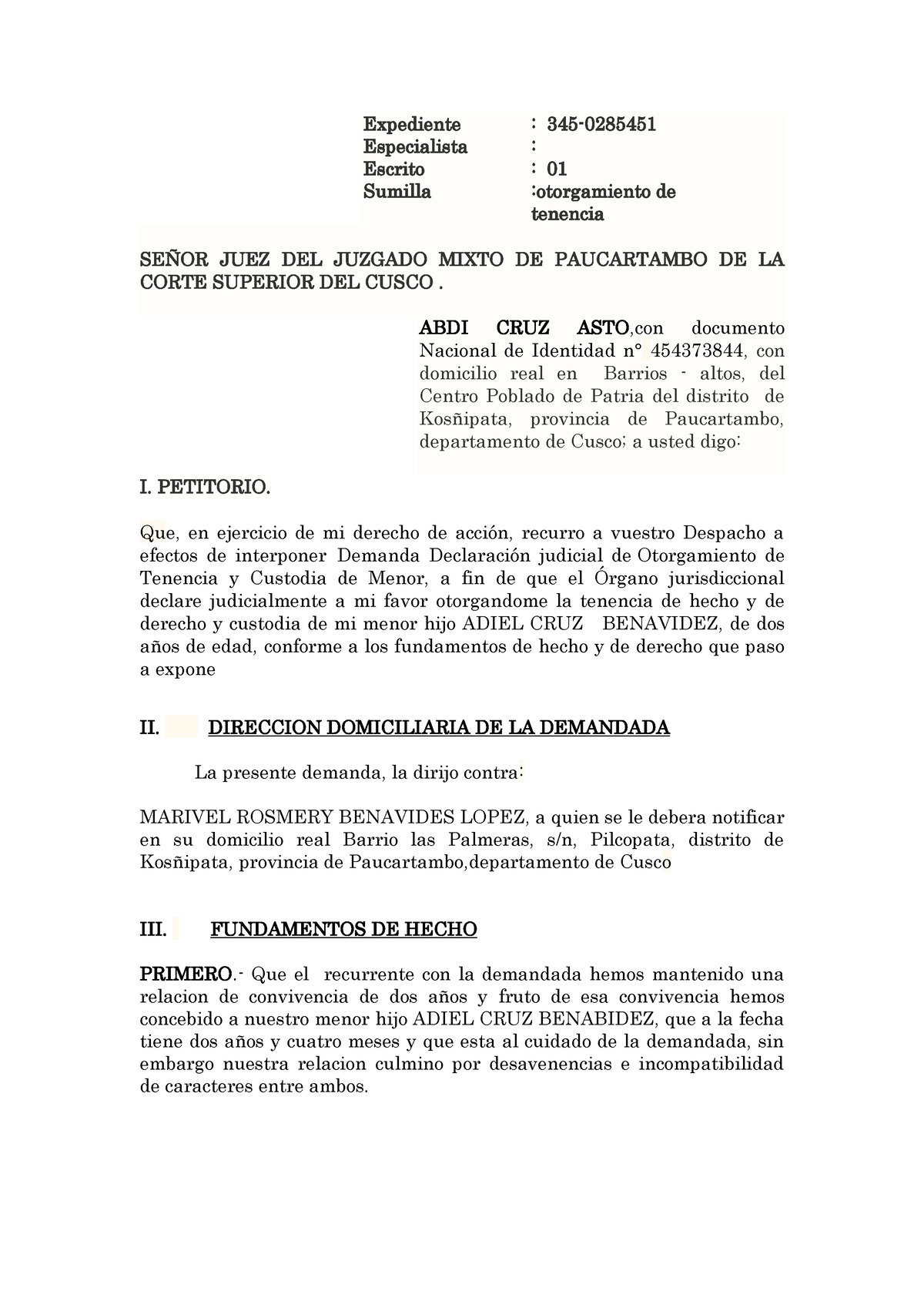 Demanda Expediente 345 0285451 Especialista Escrito 01 Sumilla Otorgamiento De 5192