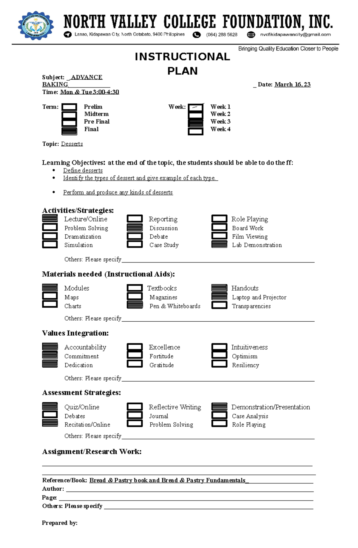 IP baking 3 - for exams - Subject: _ ADVANCE BAKING_____________ _ Date ...