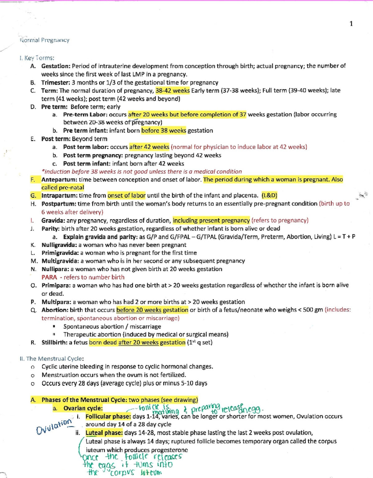 Exam 1 Outline OB - GOOD notes - NUR1220 - Studocu
