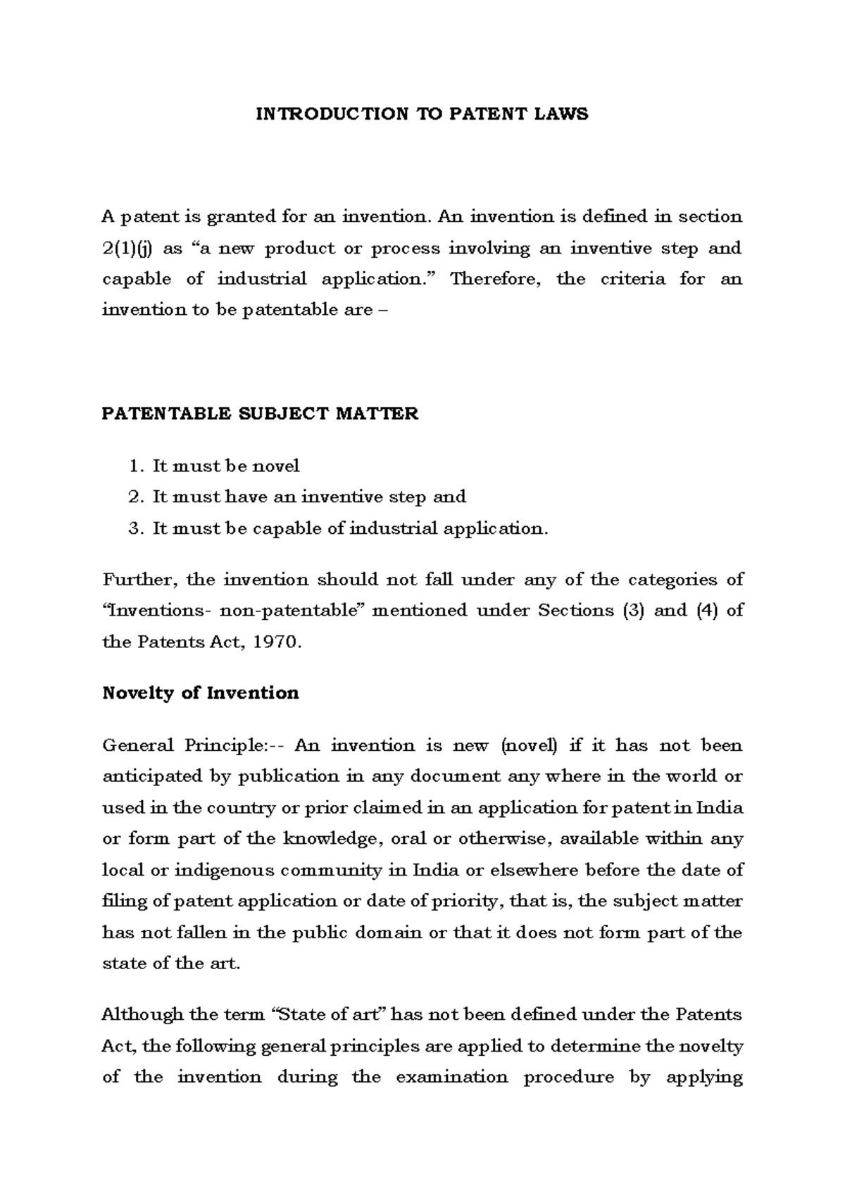 Patent Notes Part B - Essentials of IPRS - INTRODUCTION TO PATENT LAWS ...
