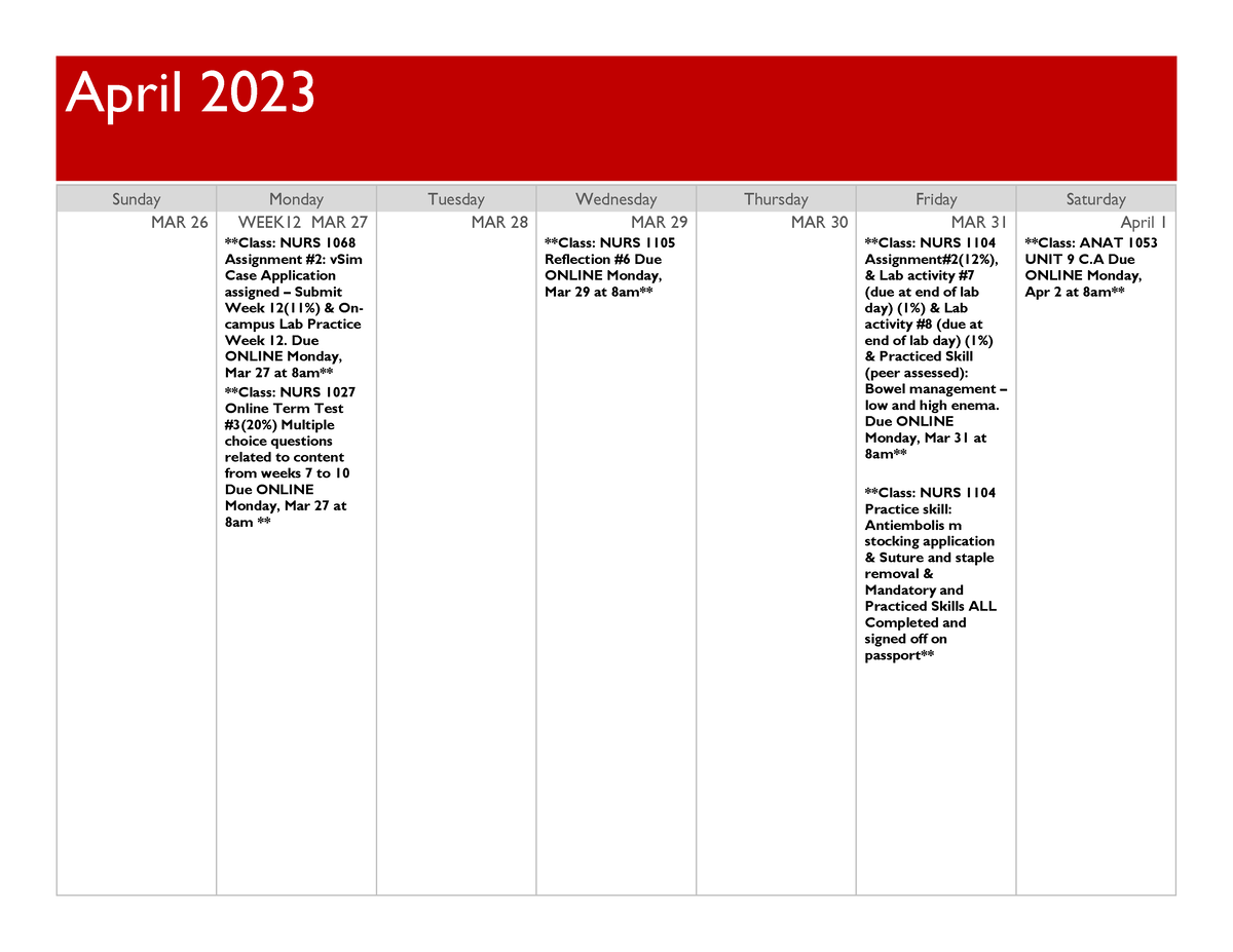 April 2023 GBC calendar April 2023 Sunday Monday Tuesday Wednesday