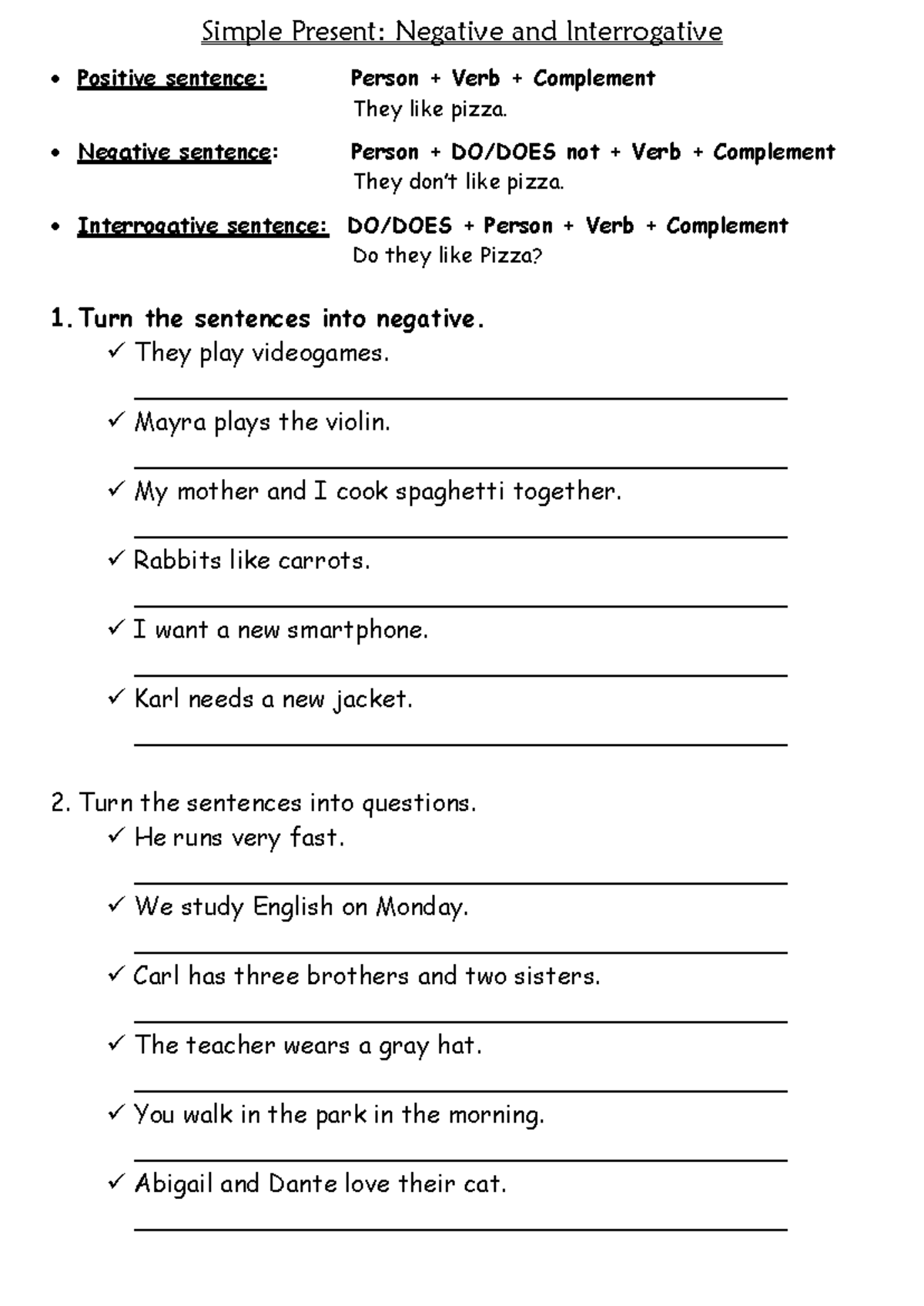 Simple Present Negative and Interrogative - 4to Primaria - Simple ...
