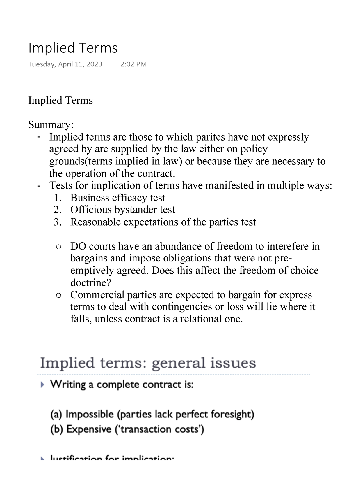 implied terms essay