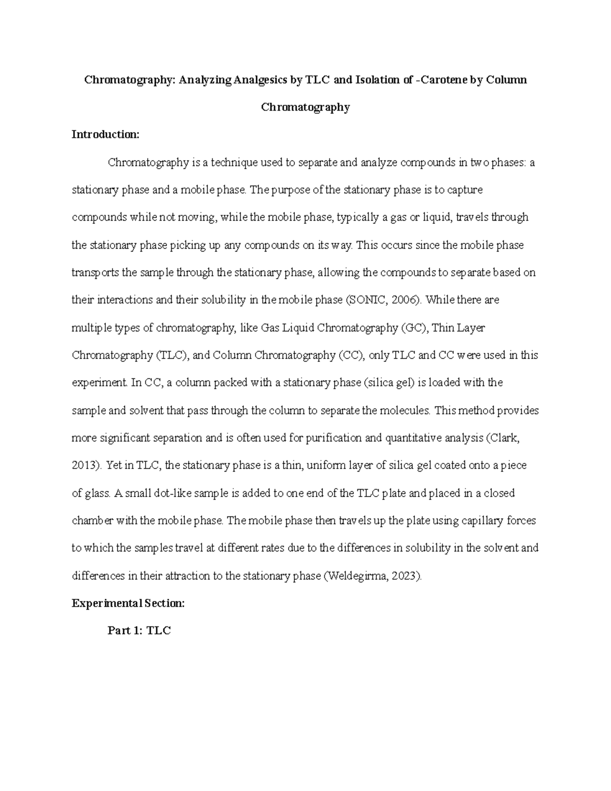 Experiment 2 post lab - Chromatography: Analyzing Analgesics by TLC and ...