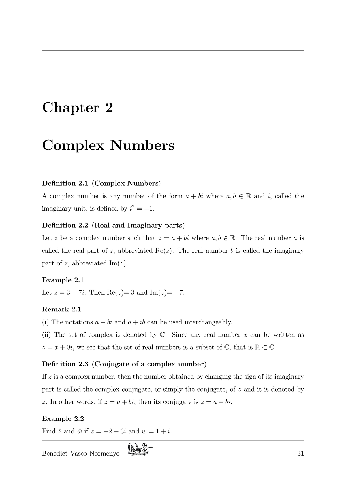 Math 126 - Complex Numbers - Chapter 2 Complex Numbers Definition 2 ...