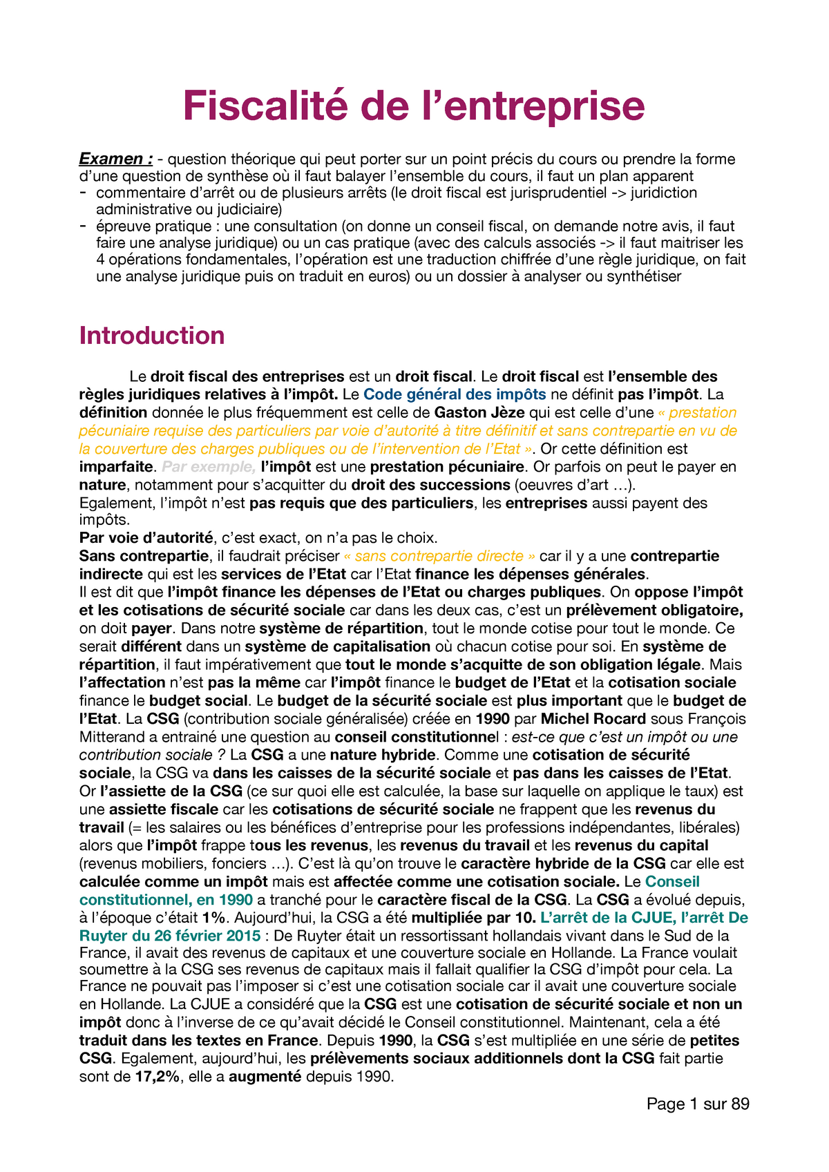 Fiscalité De L'entreprise - Fiscalité De L’entreprise Examen ...