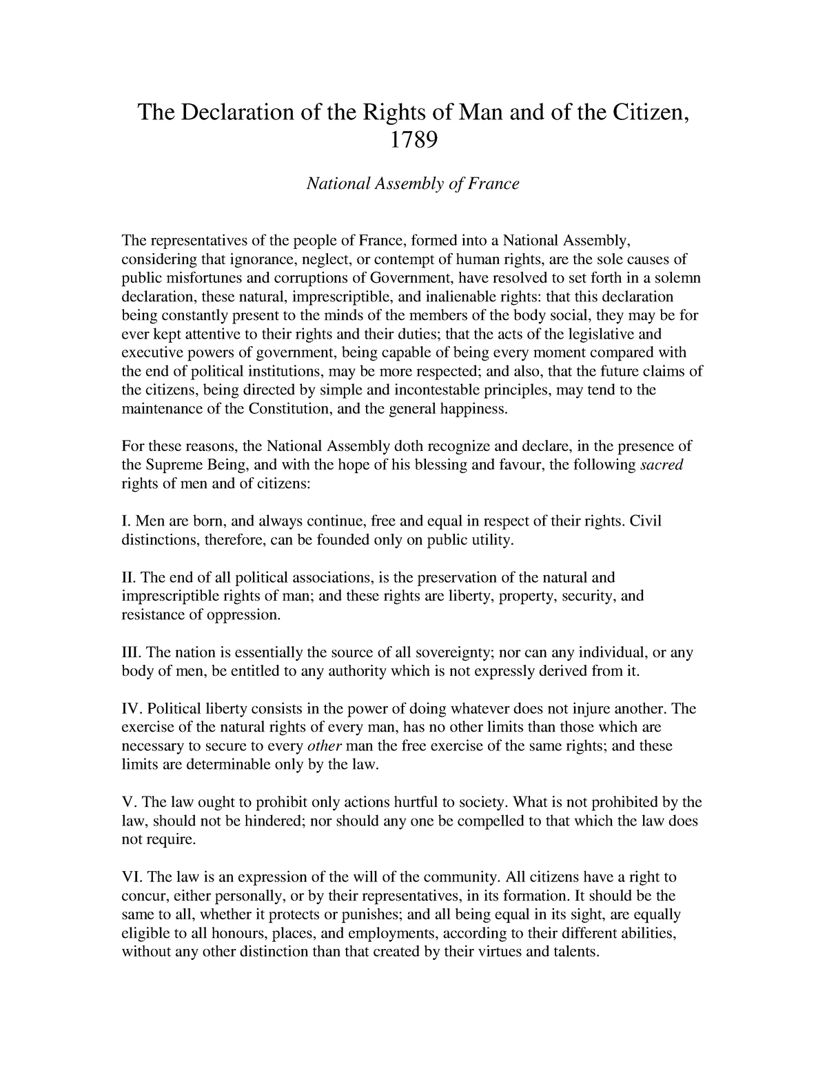 declaration of the rights of man essay