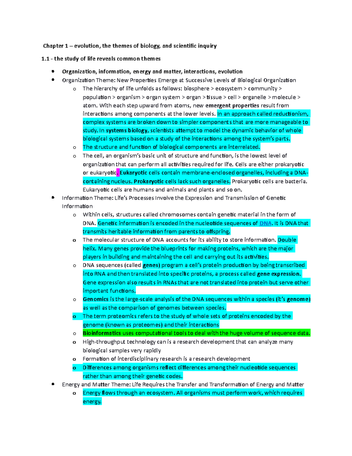 Bio Chapter 1-4 - Lecture Notes 1-4 - Chapter 1 – Evolution, The Themes ...