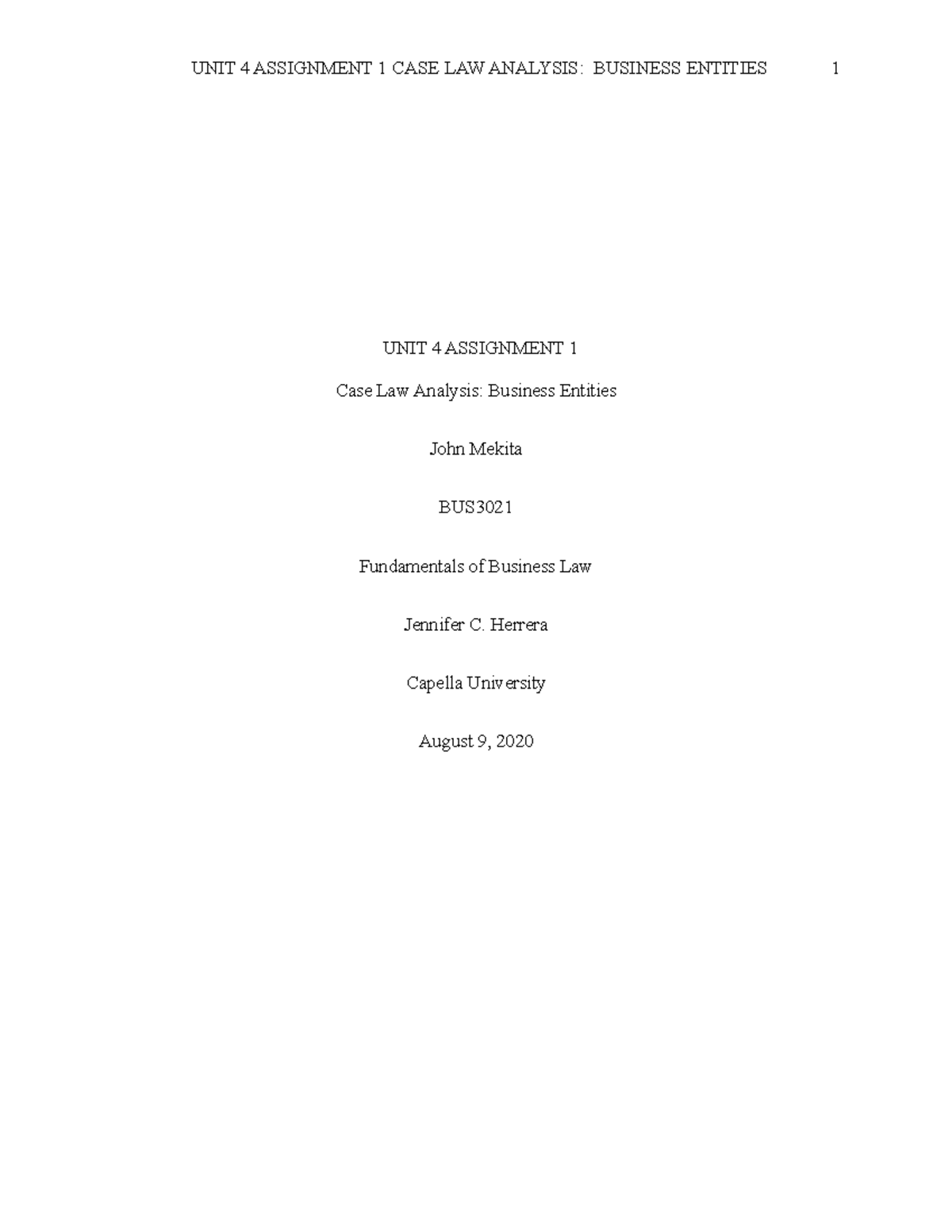 Unit 4 Assignment 1 BUS3021 - UNIT 4 ASSIGNMENT 1 Case Law Analysis ...