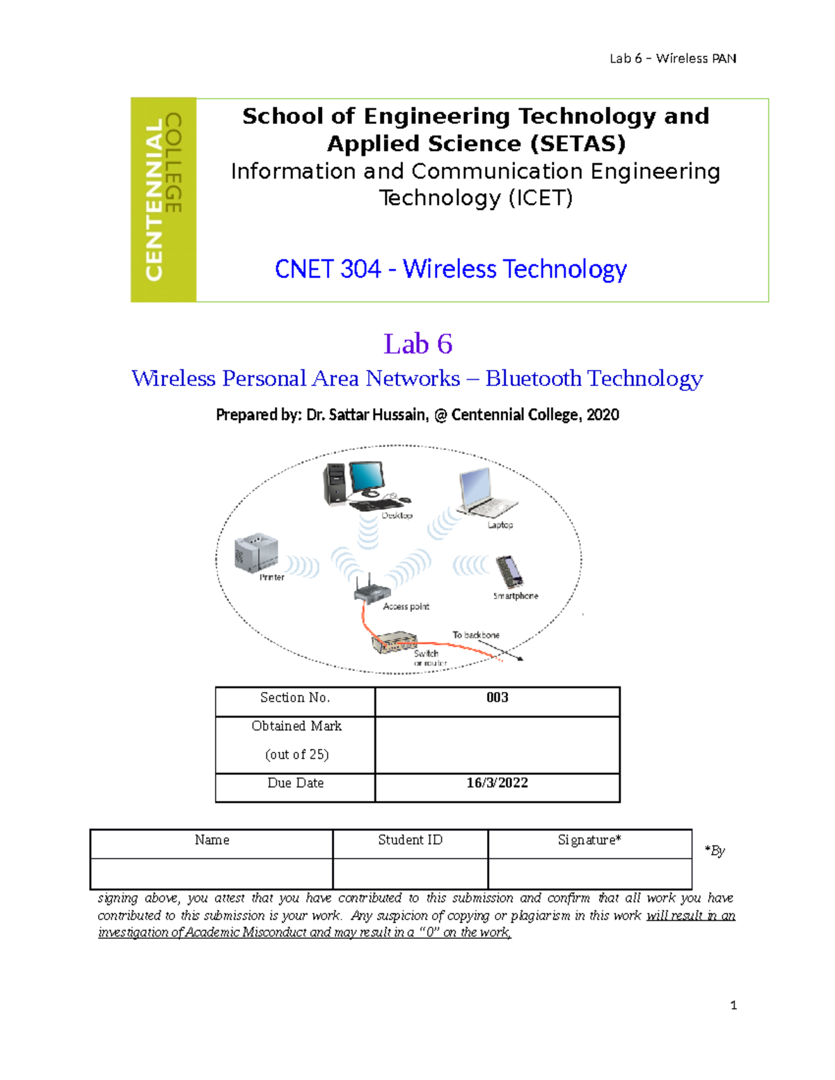 CNET304 Lab 6 Wpans - very useful - Lab 6 Wireless Personal Area ...