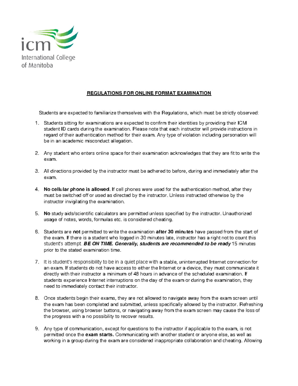 Regulations for Online Format Examinations-Part A - REGULATIONS FOR ...